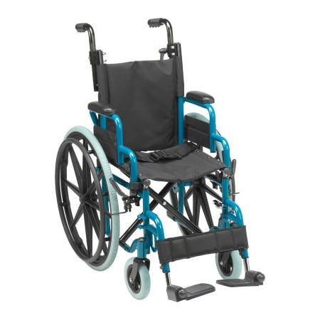 Drive Medical Drive Medical WB1400-2GJB Wallaby Pediatric Folding Wheelchair, 14" Seat, Jet Fighter Blue WB1400-2GJB